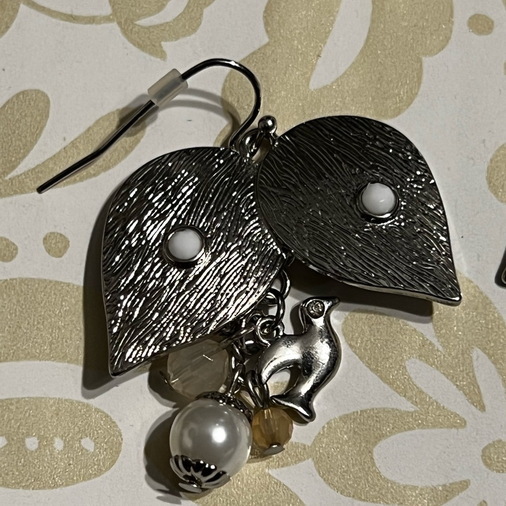 New Hailey Silver Tone Faux Pearl Beaded Dove Fashion Earrings
